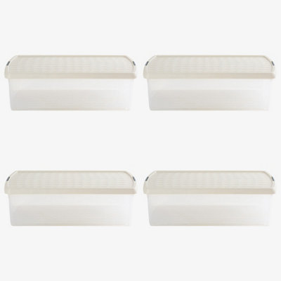 Wham Clip 4x 30L Rectangular Plastic Storage Boxes with Secure Clip Lock Lids. L:59.5 x W:39.5 x H:17cm Clear/Stone/Slate Grey