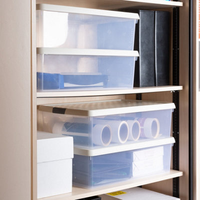 Wham Clip 4x 30L Rectangular Plastic Storage Boxes with Secure Clip Lock Lids. L:59.5 x W:39.5 x H:17cm Clear/Stone/Slate Grey - 5