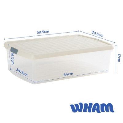 Wham Clip 4x 30L Rectangular Plastic Storage Boxes with Secure Clip Lock Lids. L:59.5 x W:39.5 x H:17cm Clear/Stone/Slate Grey - 6