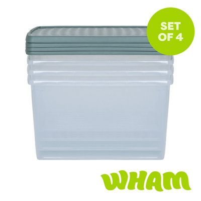 Wham Clip 4x 62L Rectangular Plastic Storage Boxes with Clip Lock Lids ...