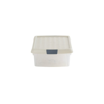 Wham Clip 4x 7L Rectangular Plastic Storage Boxes with Secure Clip Lock Lids. L:39 x W:24 x H:10.5cm Clear/Stone/Slate Grey