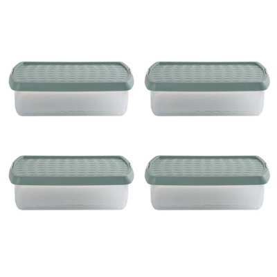 Wham Clip 4x 8.5L Rectangular Plastic Storage Boxes with Secure Clip Lock Lids. L:39 x W:29 x H:10.5cm Clear/Green Milieu/Stone