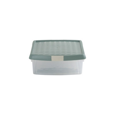 Wham Clip 4x 8.5L Rectangular Plastic Storage Boxes with Secure Clip Lock Lids. L:39 x W:29 x H:10.5cm Clear/Green Milieu/Stone - 4