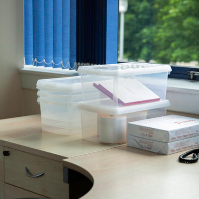 Wham Clip 5x 10.5L Rectangular Plastic Storage Boxes with Secure Clip Lock Lids. L:39 x W:24 x H:15.5cm Clear/Clear/Clear