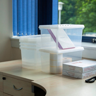 Wham Clip 5x 14L Rectangular Plastic Storage Boxes with Secure Clip Lock Lids. L:39 x W:24 x H:21cm Clear/Clear/Clear