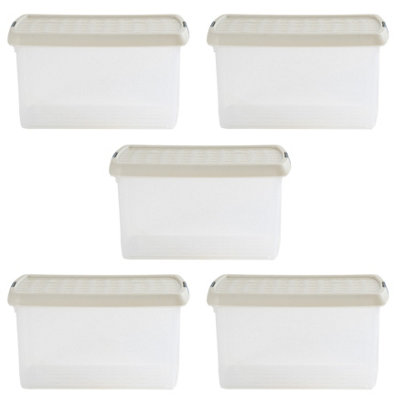 Wham Clip 5x 14L Rectangular Plastic Storage Boxes with Secure Clip Lock Lids. L:39 x W:24 x H:21cm Clear/Stone/Slate Grey