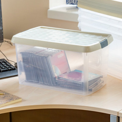Wham Clip 5x 14L Rectangular Plastic Storage Boxes with Secure Clip Lock Lids. L:39 x W:24 x H:21cm Clear/Stone/Slate Grey - 5