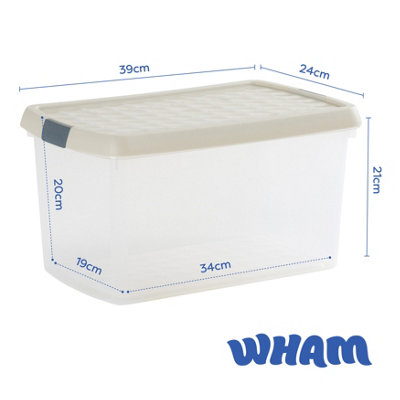 Wham Clip 5x 14L Rectangular Plastic Storage Boxes with Secure Clip Lock Lids. L:39 x W:24 x H:21cm Clear/Stone/Slate Grey - 6