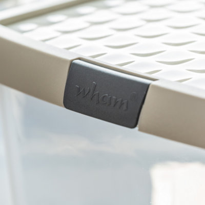Wham Clip 5x 14L Square Plastic Storage Boxes with Secure Clip Lock Lids. L:29 x W:29 x H:26cm Clear/Stone/Slate Grey - 3