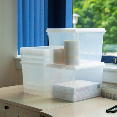 Wham Clip 5x 21.5L Rectangular Plastic Storage Boxes with Secure Clip Lock Lids. L:39 x W:29 x H:25.5cm Clear/Clear/Clear