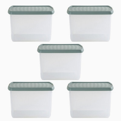 Wham Clip 5x 21.5L Rectangular Plastic Storage Boxes with Secure Clip Lock Lids. L:39 x W:29 x H:25.5cm Clear/Green Milieu/Stone
