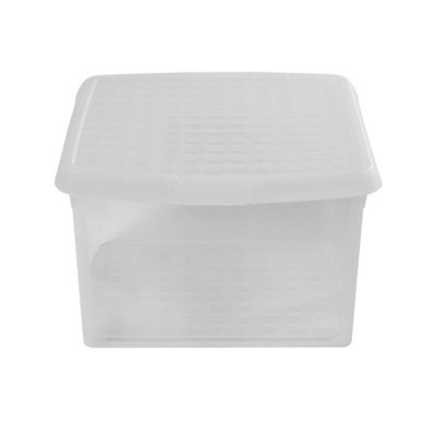 Wham Clip 5x 25.5L Square Plastic Storage Boxes with Secure Clip Lock Lids. L:39.5 x W:39.5 x H:22.5cm Clear/Clear/Clear