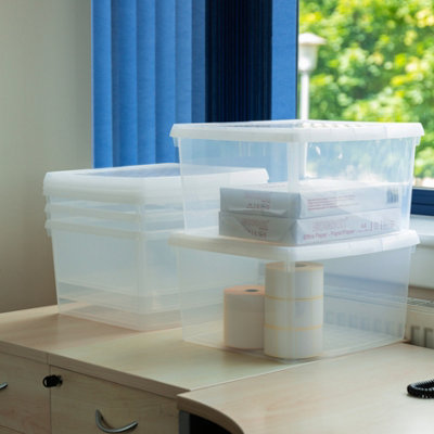 Wham Clip 5x 25.5L Square Plastic Storage Boxes with Secure Clip Lock Lids. L:39.5 x W:39.5 x H:22.5cm Clear/Clear/Clear - 3