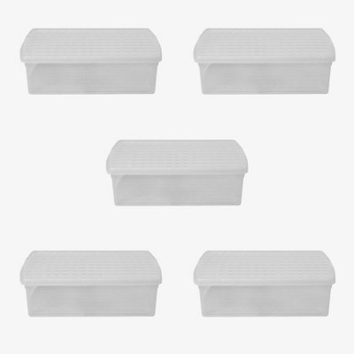 Wham Clip 5x 30L Rectangular Plastic Storage Boxes with Secure Clip Lock Lids. L:59.5 x W:39.5 x H:17cm Clear/Clear/Clear