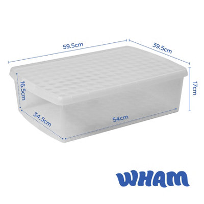 Wham Clip 5x 30L Rectangular Plastic Storage Boxes with Secure Clip Lock Lids. L:59.5 x W:39.5 x H:17cm Clear/Clear/Clear - 6
