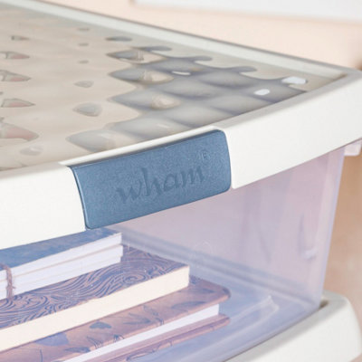 Wham Clip 5x 37L Square Plastic Storage Boxes with Secure Clip Lock Lids. L:39.5 x W:39.5 x H:33.5cm Clear/Stone/Slate Grey - 3