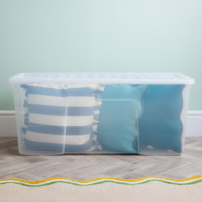 Wham Crystal 2 x 133L Stackable Plastic Storage Boxes with Lids Clear