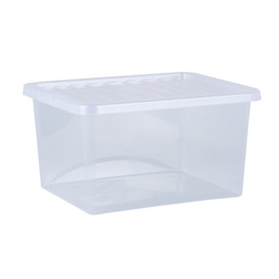 Wham Crystal 37L Medium Under Bed Plastic Storage Boxes With Lids - Pack of 5. Clear, Strong  Made in UK Clear