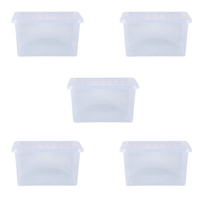 Wham Crystal 37L Medium Under Bed Plastic Storage Boxes With Lids - Pack of 5. Clear, Strong  Made in UK Clear