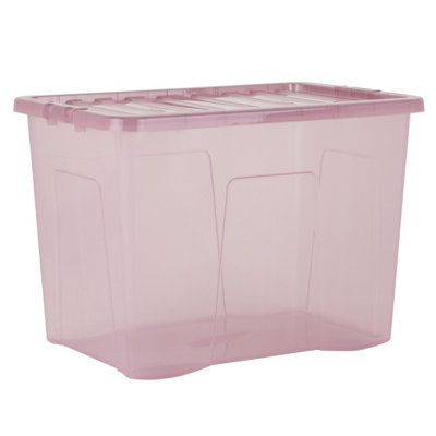 Wham Crystal 4 x 80L Stackable Plastic Storage Boxes with Lids Tint Dusky Orchid