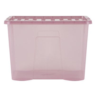Wham Crystal 4 x 80L Stackable Plastic Storage Boxes with Lids Tint Dusky Orchid