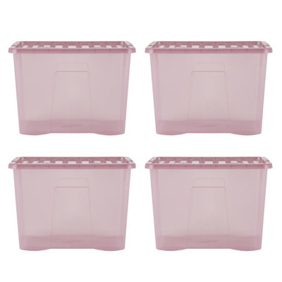 Wham Crystal 4 x 80L Stackable Plastic Storage Boxes with Lids Tint Dusky Orchid