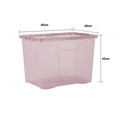 Wham Crystal 4 x 80L Stackable Plastic Storage Boxes with Lids Tint Dusky Orchid