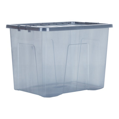 Wham Crystal 4 x 80L Stackable Plastic Storage Boxes with Lids Tint Smoke