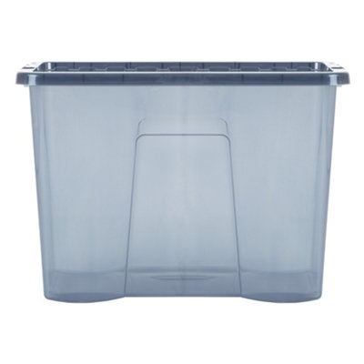 Wham Crystal 4 x 80L Stackable Plastic Storage Boxes with Lids Tint Smoke