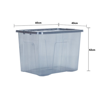 Wham Crystal 4 x 80L Stackable Plastic Storage Boxes with Lids Tint Smoke