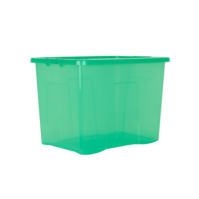 Wham Crystal 4x 80L Plastic Storage Boxes with Lids. Large Size, Strong. Made in the UK Tint Leprechaun Green