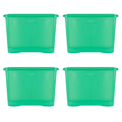 Wham Crystal 4x 80L Plastic Storage Boxes with Lids. Large Size, Strong. Made in the UK Tint Leprechaun Green