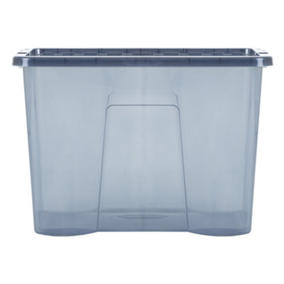 Wham Crystal 4x 80L Plastic Storage Boxes with Lids Tint Smoke (Black). Large Size, Strong (Pack of 4, 80 Litre)