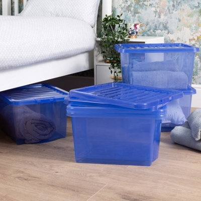 Wham Crystal 5 x 28L Stackable Plastic Storage Boxes with Lids Tint ...