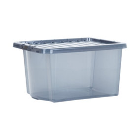 Wham Crystal 5x 28L Plastic Storage Boxes with Lids Tint Smoke (Black). Small Size, Strong (Pack of 5, 28 Litre)