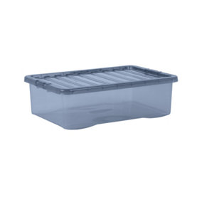 Wham Crystal 5x 32L Plastic Storage Boxes with Lids Tint Smoke (Black). Medium Size, Underbed, Strong (Pack of 5, 32 Litre)