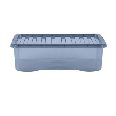 Wham Crystal 5x 32L Plastic Storage Boxes with Lids Tint Smoke (Black). Medium Size, Underbed, Strong (Pack of 5, 32 Litre)