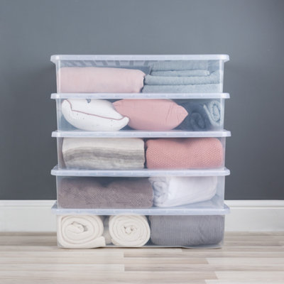 Wham Crystal 5x 42L Under bed Plastic Storage Boxes with Lids. Large