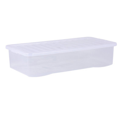 Wham Crystal 5x 42L Under bed Plastic Storage Boxes with Lids. Large Size, Strong . Made in the UK Clear