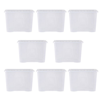 Wham Crystal 8 x 80L Stackable Plastic Storage Boxes with Lids Clear