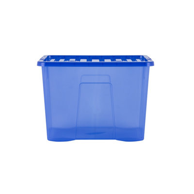 Wham Crystal 8 x 80L Stackable Plastic Storage Boxes with Lids Tint Spectrum Blue