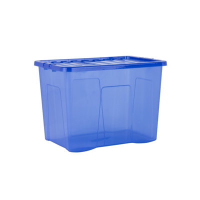 Wham Crystal 8 x 80L Stackable Plastic Storage Boxes with Lids Tint Spectrum Blue