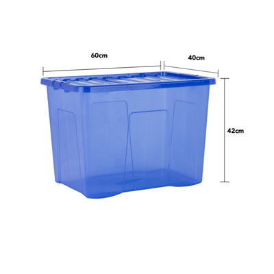 Wham Crystal 8 x 80L Stackable Plastic Storage Boxes with Lids Tint Spectrum Blue