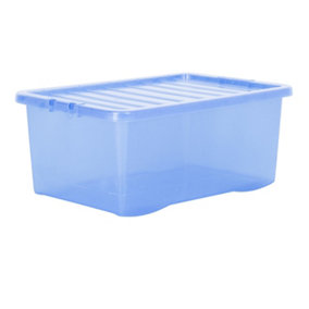 Wham Crystal Sparkle 10x 45L Plastic Storage Boxes with Lids Tint Sparkle Blue. Medium Size, Strong (Pack of 10, 45 Litre)