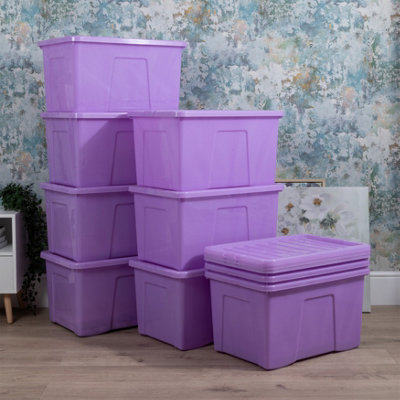 Wham Crystal Sparkle 10x 60L Plastic Storage Boxes with Lids Sparkle Lavender (Purple). Large Size, Strong (Pack of 10, 60 Litre)