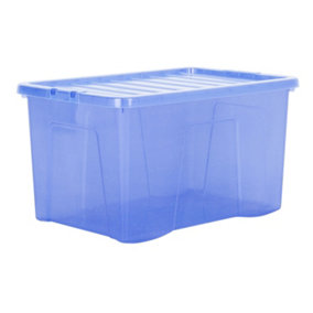 Wham Crystal Sparkle 10x 60L Plastic Storage Boxes with Lids Tint Sparkle Blue. Large Size, Strong (Pack of 10, 60 Litre)
