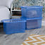 Wham Crystal Sparkle 3x 60L Plastic Storage Boxes with Lids Tint Sparkle Blue. Large Size, Strong (Pack of 3, 60 Litre)