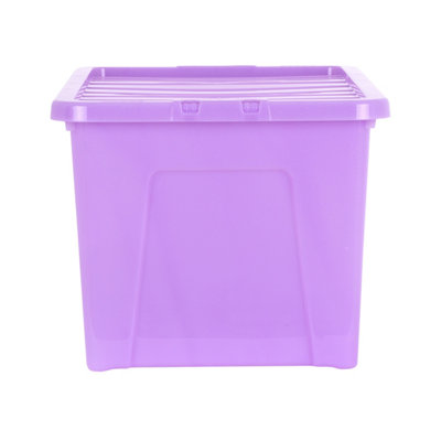 Wham Crystal Sparkle 5x 60L Plastic Storage Boxes with Lids Sparkle Lavender (Purple). Large Size, Strong (Pack of 5, 60 Litre)