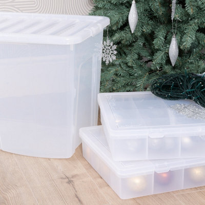 Wham Festive 3 Piece Tree & 2 Bauble Storage Boxes Clear (1x 133L Crystal, 2x Bauble Boxes)