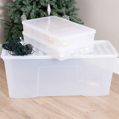 Wham Festive 3 Piece Tree & 2 Bauble Storage Boxes Clear (1x 133L Crystal, 2x Bauble Boxes)